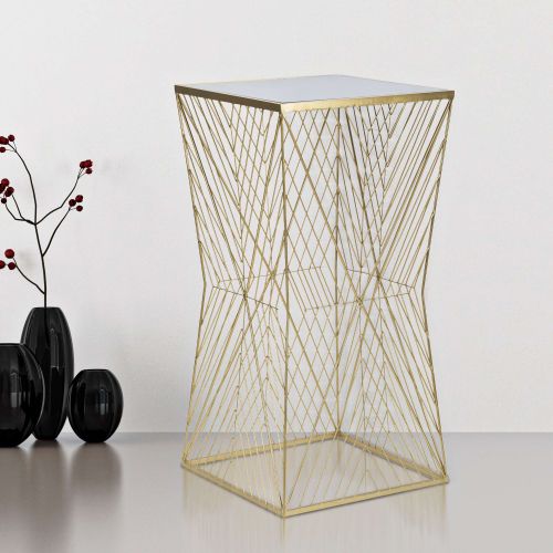 Tavolino da Salotto Trasparente oro Dettagli con Forme Geometriche Forma Quadrato 50x50x100h cm, Colore Ripiano Trasparente - Samia