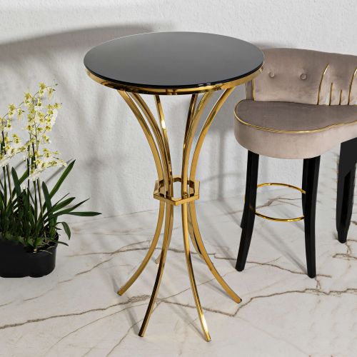 Tavolino da Salotto Trasparente oro Forma Rotondo Colore Ripiano Trasparente 108x108x60h cm, Materiale Struttura in Vetro - Datasiri