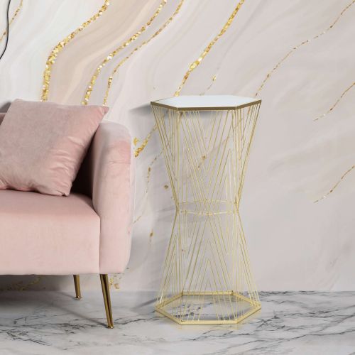 Tavolino da Salotto Trasparente oro Portaoggetti Forma Esagonale 40x35x80h cm, Colore Ripiano Trasparente - Daneso