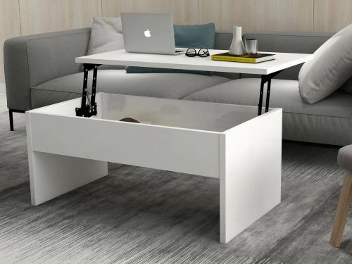 Tavolino da salotto Turok, Tavolo basso da caffè, Portariviste per divano, Ripiano da soggiorno, 90x45 h52 cm, Bianco