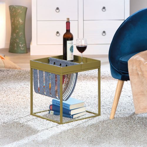 Tavolino da Salotto Verde Forma Quadrata Materiale Piano in Metallo 35x40x35h cm, Colore Ripiano Verde - Limana