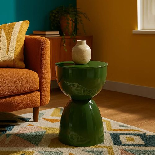 Tavolino da Salotto Verde Forma Rotondo Colore Ripiano Verde 33x50x33h cm, Materiale Piano in Metallo - Gorkha