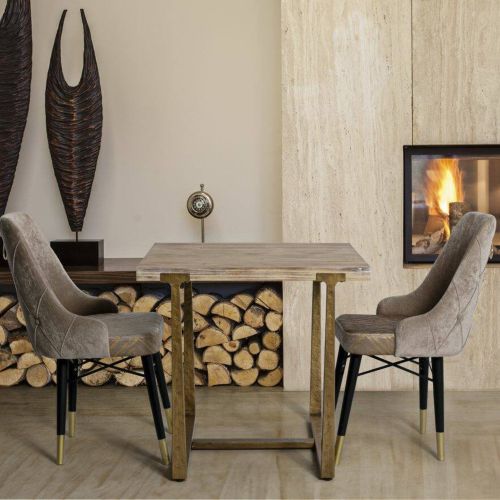 Tavolino rustico quadrato 4 posti oro e marrone 80x80cm - Kazimir