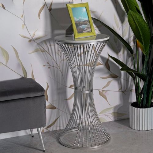 Tavolino salotto circolare argento 40x40x79h cm base intrecciata - Merli