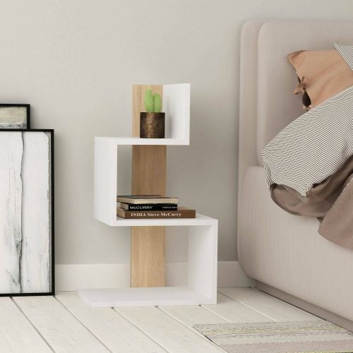 Tavolino salotto irregolare bianco e rovere 42x30x72h cm - Umbro