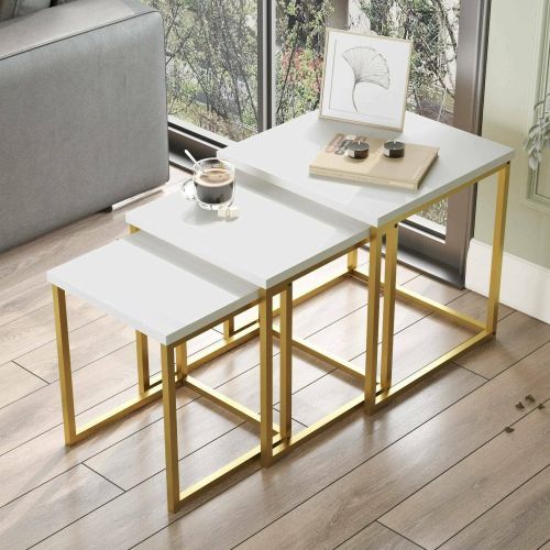 Tavolino salotto quadrato bianco e oro 40x40x42h cm - Collio