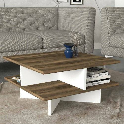 Tavolino salotto quadrato noce e bianco 60x60x31h cm - Sovrani