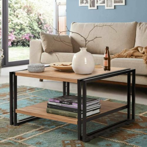 Tavolino salotto quadrato quercia e nero 70x70x40h cm con ante reversibili - Gioacchina