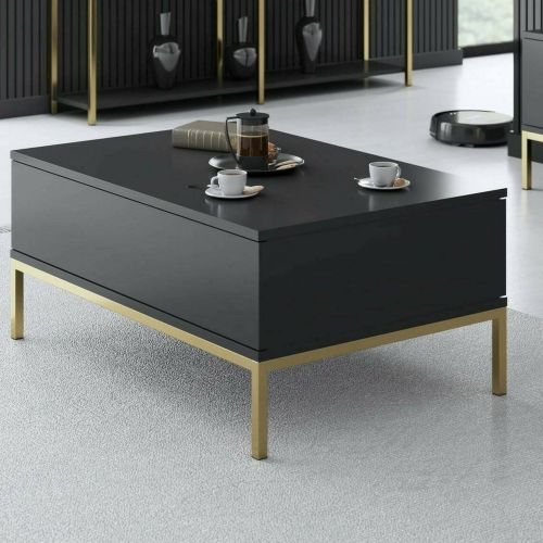 Tavolino salotto rettangolare antracite e oro 90x60x40h cm - Vespero