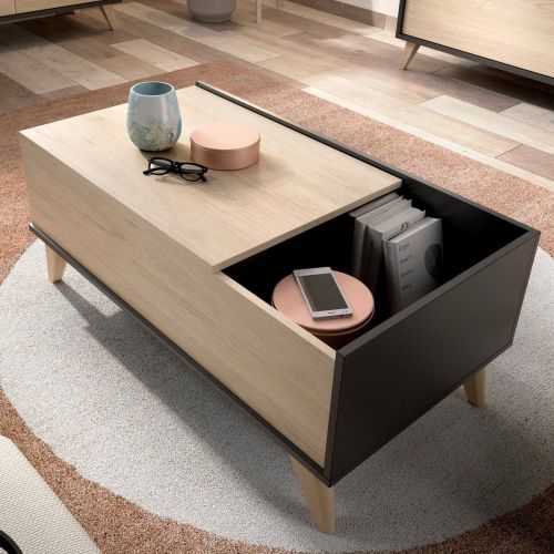 Tavolino salotto rettangolare antracite e rovere 99x60x41h cm con scaffale - Alexius