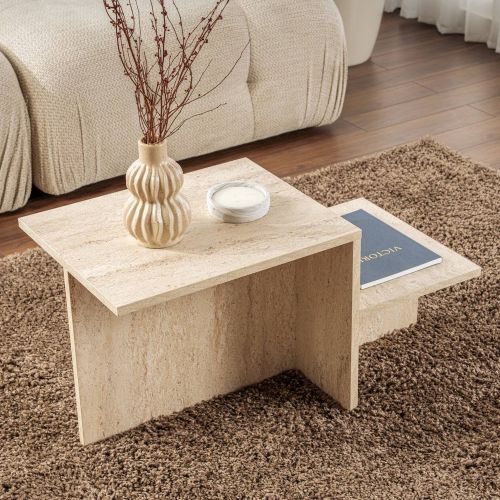 Tavolino salotto rettangolare beige 80x40x40h cm - Varian