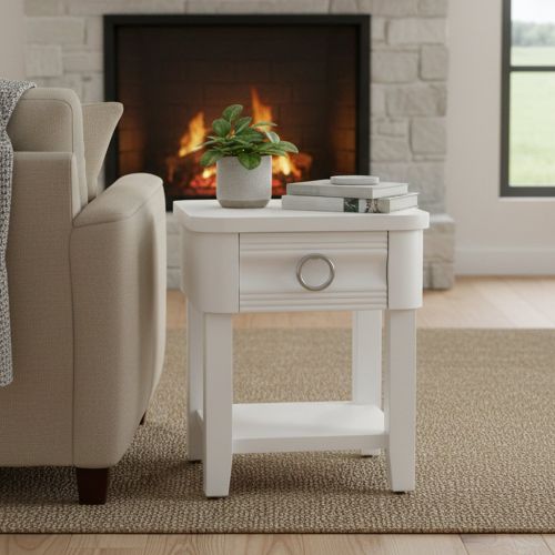 Tavolino salotto rettangolare bianco 45x40x54h cm con 1 cassetto - Guru