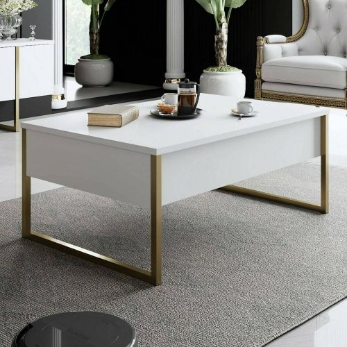 Tavolino salotto rettangolare bianco e oro 90x60x40h cm - Lavinia