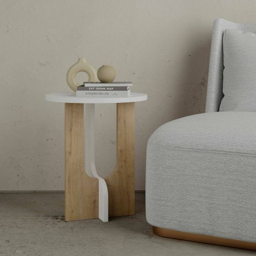 Tavolino salotto rettangolare bianco e rovere 40x40x47h cm - Bret
