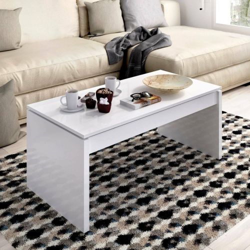 Tavolino salotto rettangolare bianco lucido 102x50x43h cm con portaoggetti - Audi