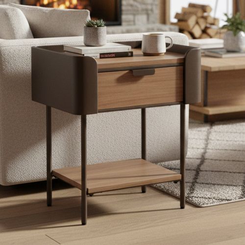 Tavolino salotto rettangolare grigio e marrone 50x41x60h cm con 1 cassetto - Muse