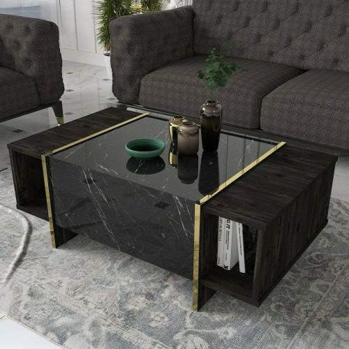 Tavolino salotto rettangolare nero e oro 103x60x37h cm - Salvador