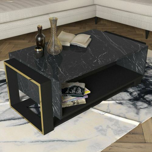 Tavolino salotto rettangolare nero e oro 106x60x40h cm - Gigliola