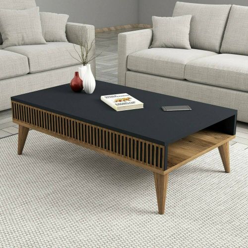 Tavolino salotto rettangolare noce e antracite 105x60x34h cm - Atrani