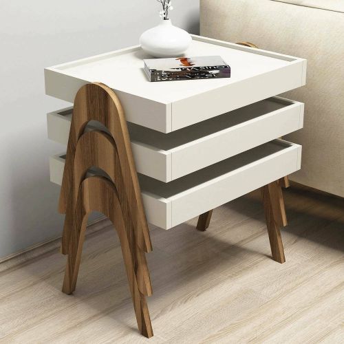 Tavolino salotto rettangolare noce e crema 53x40x64h cm - Strembo