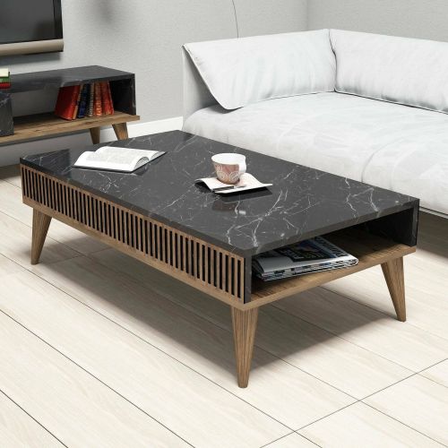 Tavolino salotto rettangolare noce e nero 105x60x34h cm - Canazei