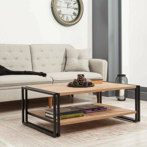 Tavolino salotto rettangolare quercia e nero 110x70x40h cm - Gioacchina