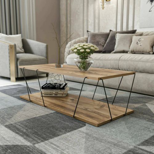 Tavolino salotto rettangolare quercia e nero 120x50x30h cm - Sarika