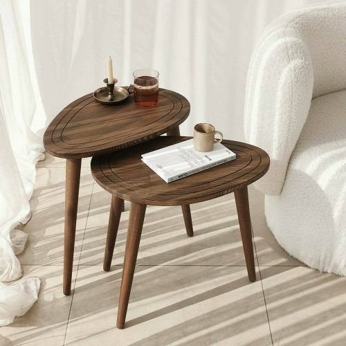 Tavolino soggiorno ovale noce 50x33x52h cm - Janequeo