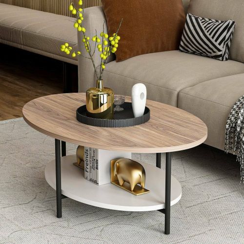 Tavolino soggiorno ovale quercia e bianco 90x60x36h cm - Subiaco