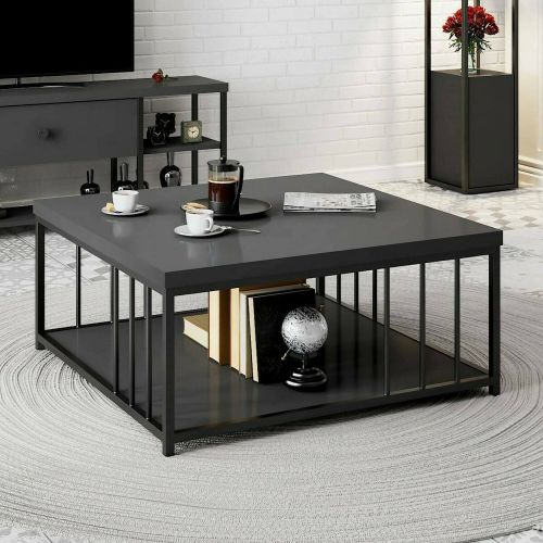 Tavolino soggiorno quadrato antracite e nero 90x90x40h cm - Raiden