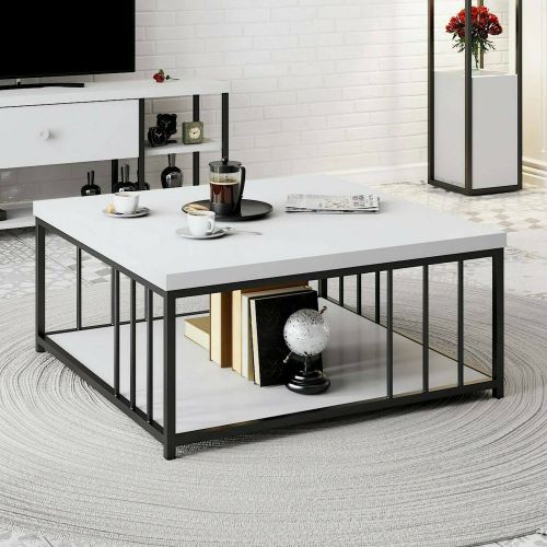 Tavolino soggiorno quadrato bianco e nero 90x90x40h cm - Raiden