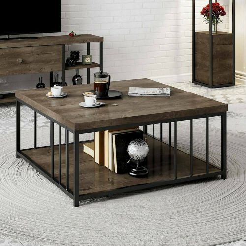 Tavolino soggiorno quadrato noce e nero 90x90x40h cm - Raiden