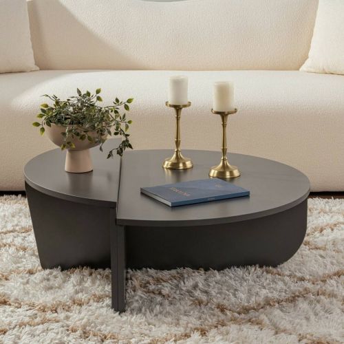 Tavolino soggiorno rettangolare angoli arrotondoti antracite 90x60x35h cm - Feyre