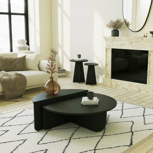 Tavolino soggiorno rettangolare angoli arrotondoti nero 90x90x35h cm - Azim