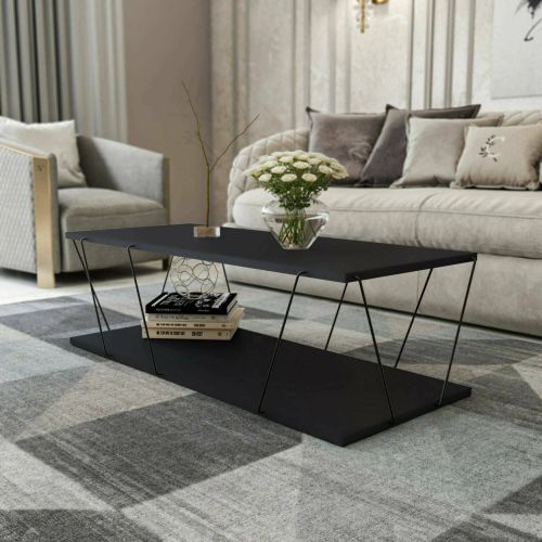 Tavolino soggiorno rettangolare antracite e nero 120x50x30h cm - Sarika