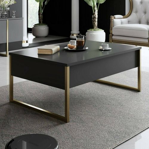 Tavolino soggiorno rettangolare antracite e oro 90x60x40h cm - Lavinia