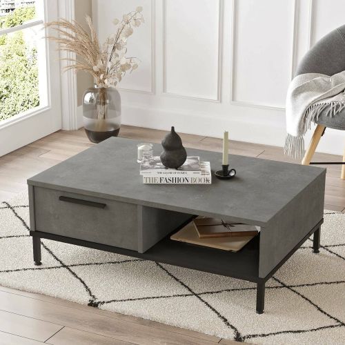 Tavolino soggiorno rettangolare argento e nero 90x60x31h cm con 1 cassetto - Busano