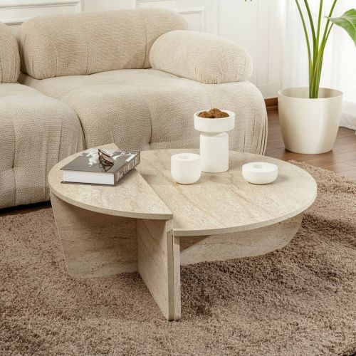 Tavolino soggiorno rettangolare beige e marmo 90x60x35h cm - Feyre