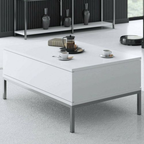 Tavolino soggiorno rettangolare bianco e argento 90x60x40h cm - Vespero