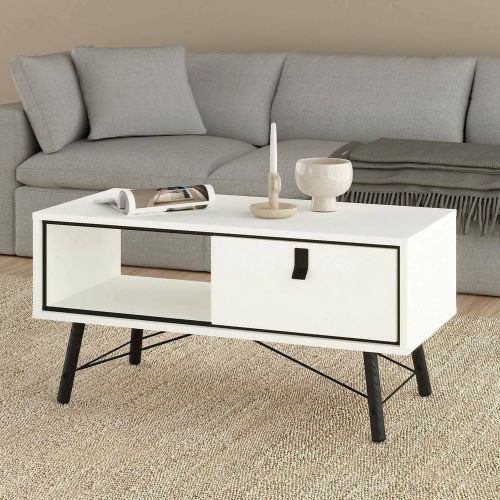 Tavolino soggiorno rettangolare bianco e nero 101x48x50h cm con 1 cassetto - Maximilien