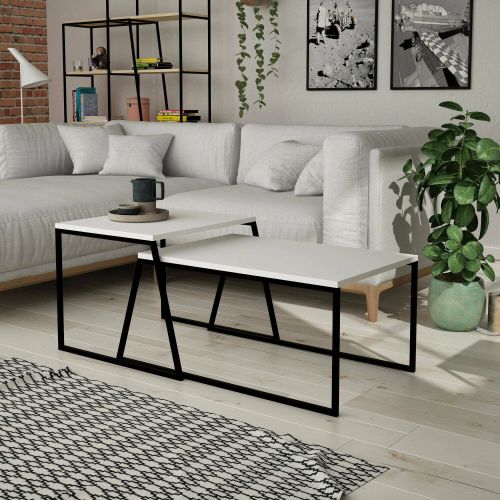 Tavolino soggiorno rettangolare bianco e nero 88x50x38h cm - Tavo