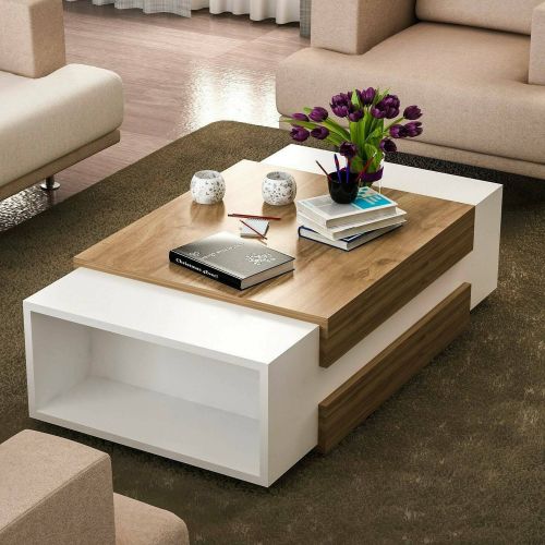 Tavolino soggiorno rettangolare bianco e noce 110x57x31h cm - Corineo
