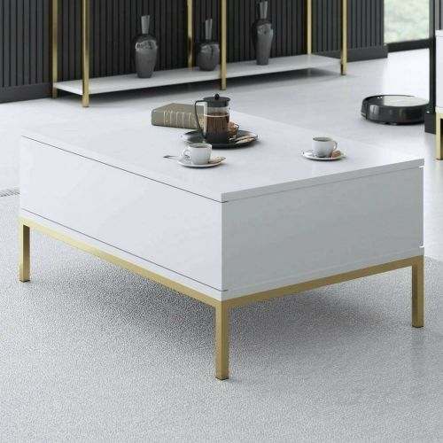 Tavolino soggiorno rettangolare bianco e oro 90x60x40h cm - Vespero