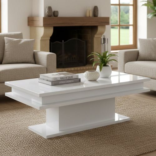 Tavolino soggiorno rettangolare bianco lucido 100x55x42h cm - Aboronzi