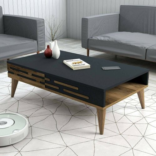 Tavolino soggiorno rettangolare noce e antracite 105x34x60h cm - Mansuk