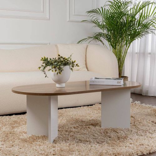 Tavolino soggiorno rettangolare noce e bianco 119x60x40h cm - Elain