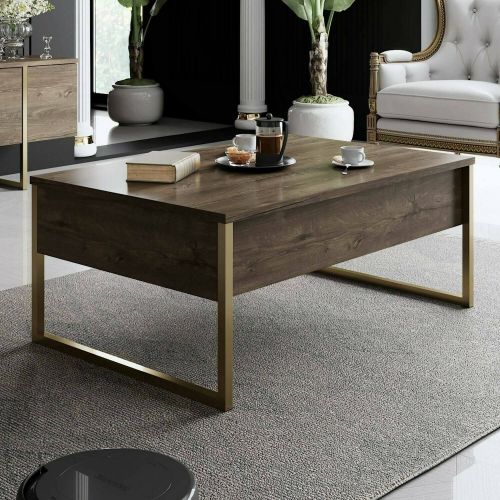 Tavolino soggiorno rettangolare noce e oro 90x60x40h cm - Lavinia