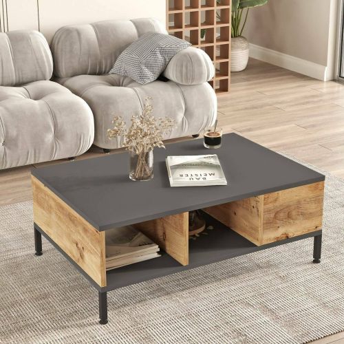 Tavolino soggiorno rettangolare quercia e antracite 90x60x33h cm - Lemie
