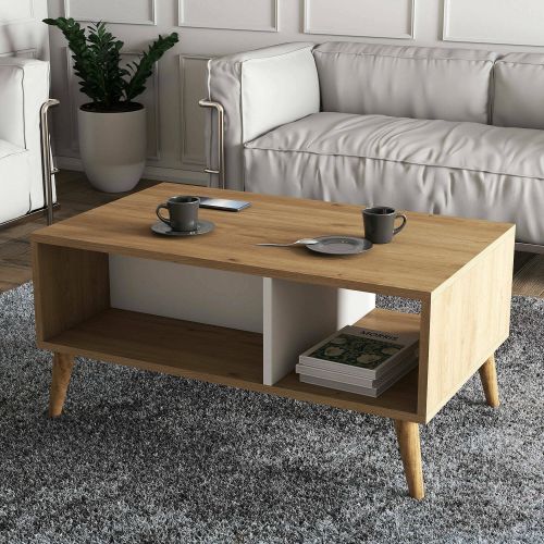 Tavolino soggiorno rettangolare quercia e bianco 90x41x54h cm - Basilica