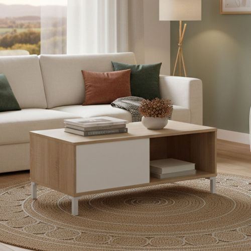 Tavolino soggiorno rettangolare rovere e bianco 100x40x50h cm impermeabile - Axinia